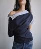 PORTERNA Off-Shoulder Shirt Layered Unbalanced T-Shirt-Navy