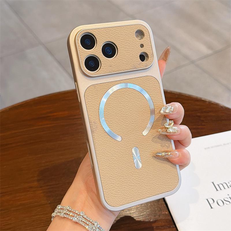 Compatible iPhone 17 Pro Max Magnetic Case, Apple 16 Pro Lychee Leather Texture, Anti-Fall Protective Cover