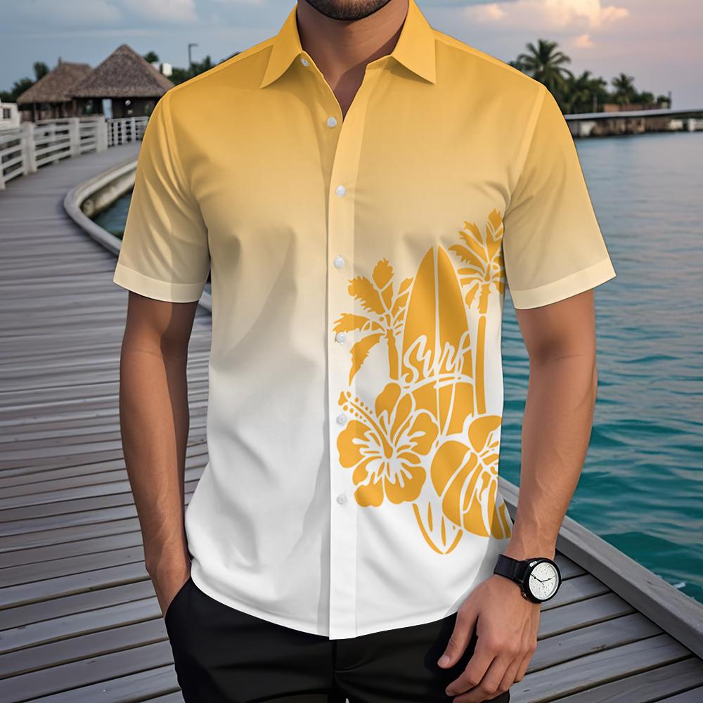 Hawaii coconut tree Men s Short Sleeve Shirt Outdoor Casual Tops Summer Vacation Style Floral Print Fashion Men s Clothing S