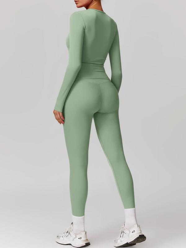 Elastic Brushed Yoga Set: Quick-Dry Fitness Wear with Long-Sleeve Top and Running Pants, Perfect for Spring/Autumn.