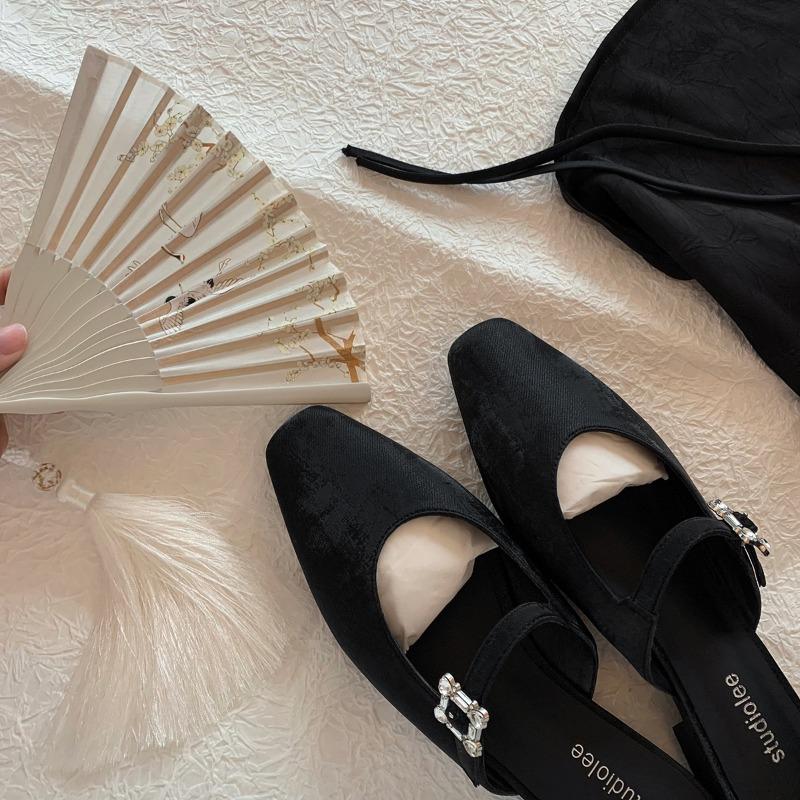 

~ Квадратная пряжка с бриллиантами, туфли-лодочки на низком каблуке и полушлепанцы для женской верхней одежды 35