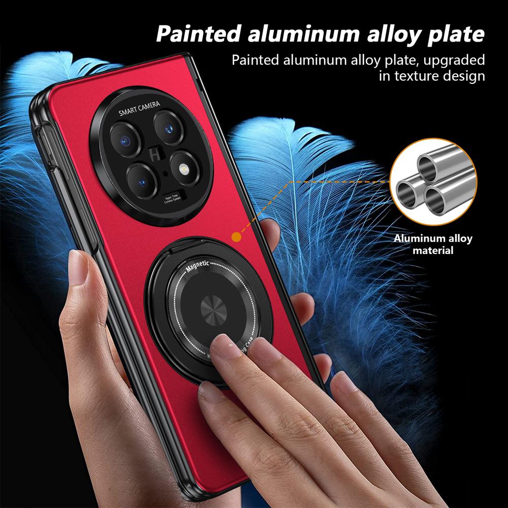 KEYSION 360° Rotating Magnetic Ring Stand Phone Case for MagSafe for OPPO Find N5 Hinge Phone Cover with Glass Screen Protector