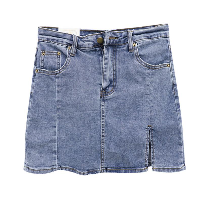 UniqueStreaming Elastischer Rock Schlitzdesign Hochtailliert Halbkörper Paket Hüftrock A-Linie Hundert Kurzer Rock Damen Sommermode Denim Kurzer Rock