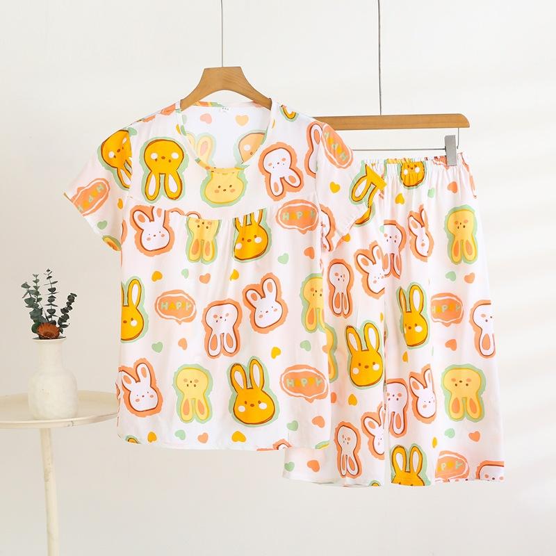 Summer Short-sleeved Home Wear Set, Women's Thin Round-neck Top, Shorts, Two-piece Loose Pajamas