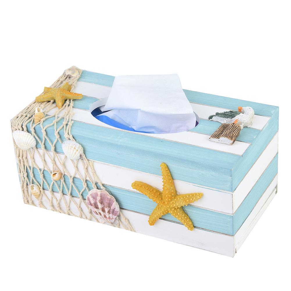 Mediterranean Wooden Tissue Box Restaurant Cafe Napkin Tray Home Decoration(starfish)