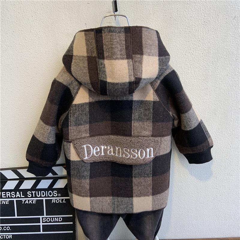 Boys and Girls Western Style Warm Woolen Coat Winter Baby Children Plus Velvet Thickened Mid-length Cashmere