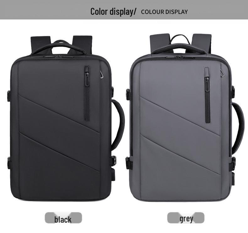Expandable USB Business Backpack: Water-Repellent, Large Capacity, Leather Film for Men's Commute & Travel