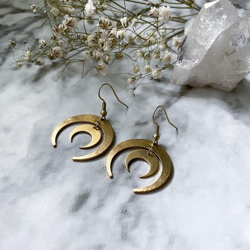 Bohemian Celestial Gold Moon Earrings