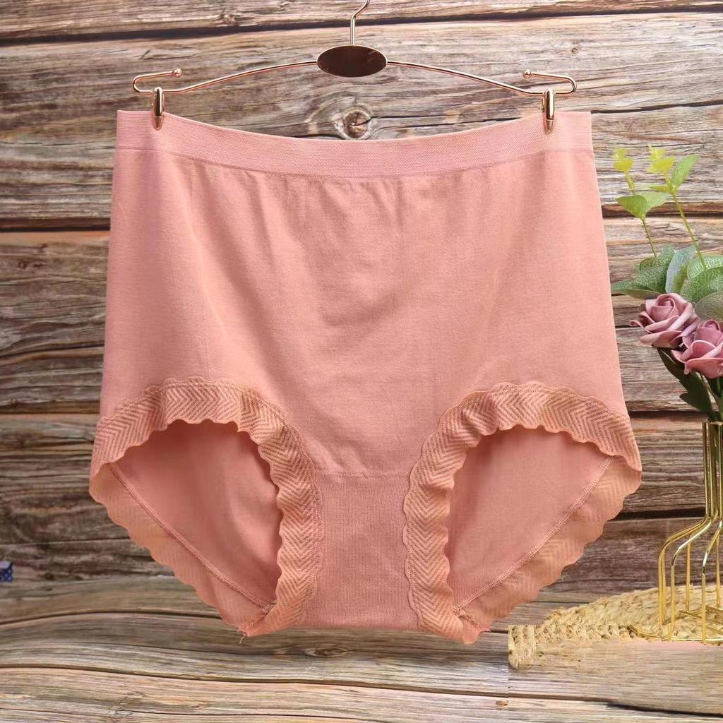 Plus Plus Size Women's Summer Lace Edge Seamless High Waist Briefs