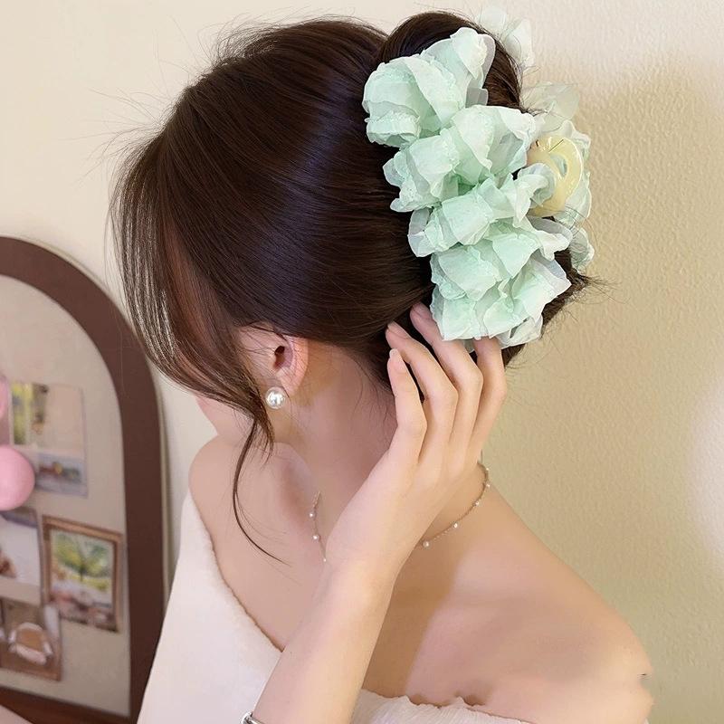 Korean Bubble Bow Claw Clip For Women Hairgrip Elegant Chiffon Hair Clip Crab Barrettes Bowknot Ponytail Clip New Headdress Accessories