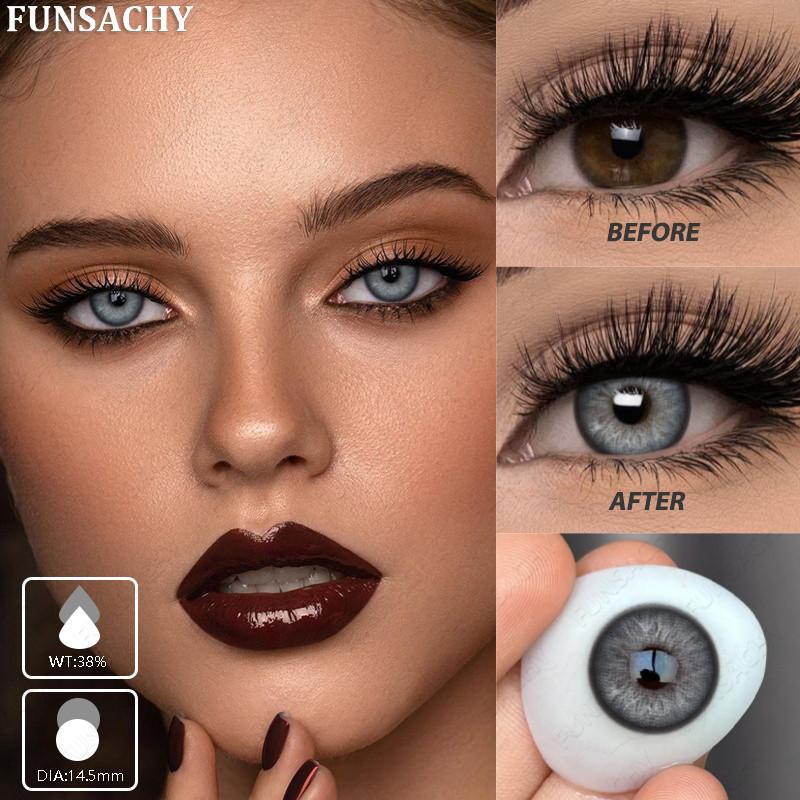 Funsachy 1 Pair Contact Lenses Pupil Blue Eye Color Eye Lenses Beautiful Natural Soft Brown Gray Cosmetic Lenses Annual
