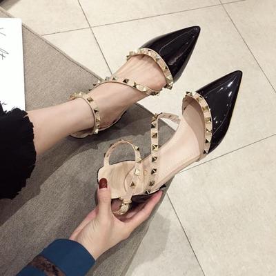 Scarpe da donna con tacco basso, primavera estate 2025, di marca, alla moda, con punta a punta e borchie, eleganti, da donna, con tacco 3 cm, nere e rosse, taglia comoda 41