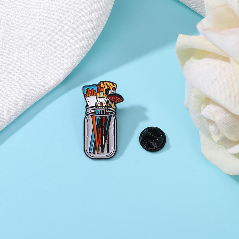 Paint Brushes In Clear Jar Enamel Pin Uv Screen Printing Artist Badge Artist Supplies Brooch Makeup Brushes Pins