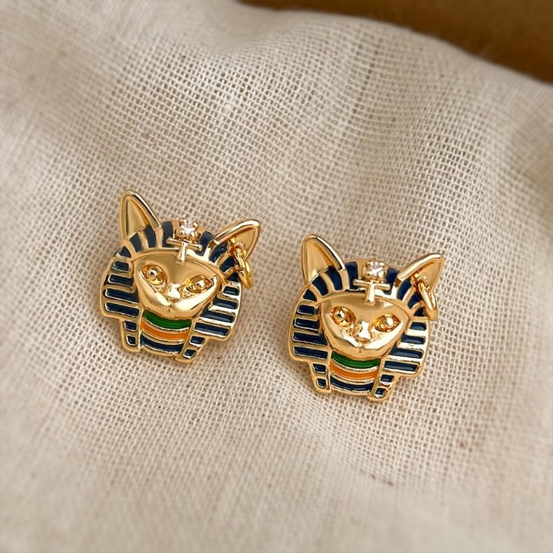 Art Cultural Enamel Paint Earrings Egyptian Design Gold Plated Ear Accessories for Daily Wear and Special Event