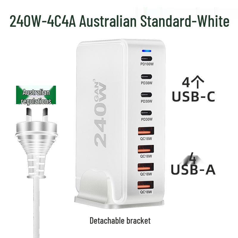 240W GaN PD Multi-Port Charger for Phones and Laptops - High Power Desktop Charging Station