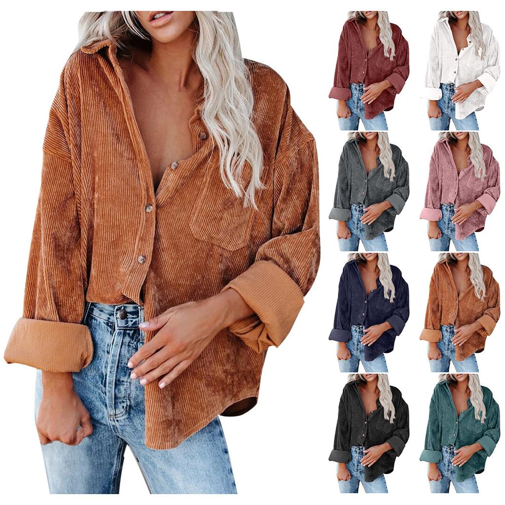Dame uformelle V-hals Langermet knapp Corduroy95% polye Uformell bluse frakk topper