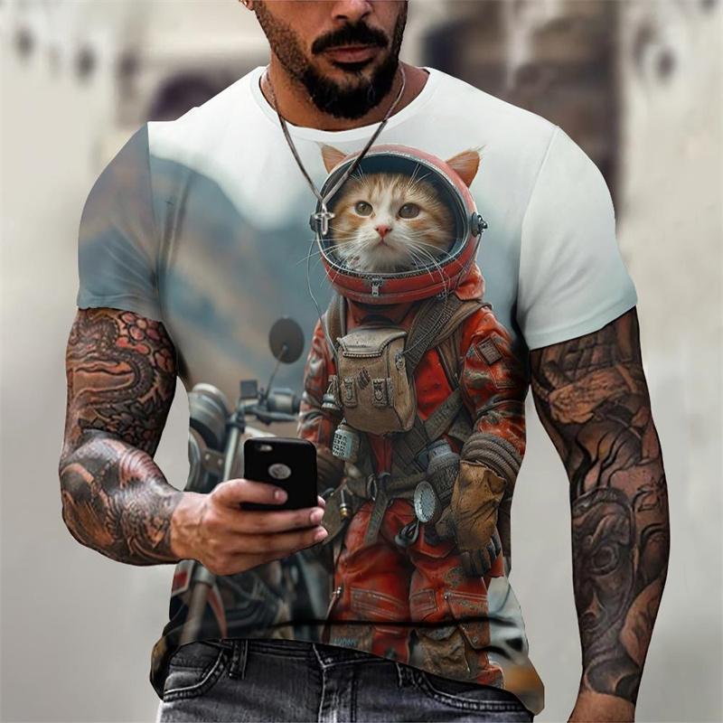 Cool Cat Pattern T-Shirt For Men Funny Animal 3D Printed Tees Summer Casual Short Sleeve Round Neck Tops Loose Street T Shirts