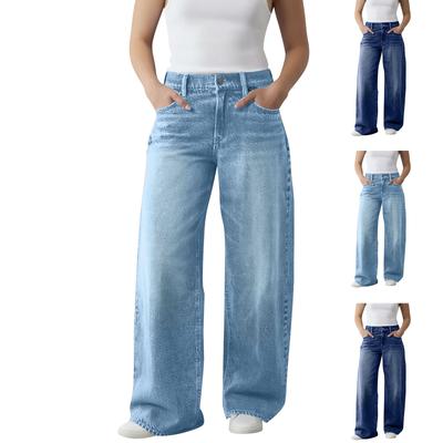 Jean taille haute pour femme, extensible, évasé, jambes droites, ourlet tendance