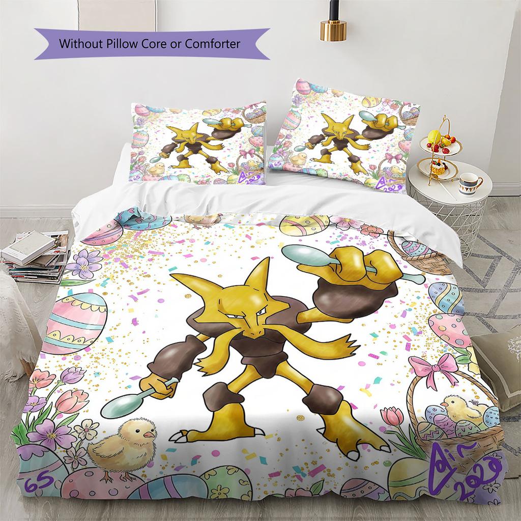 Velikonoční Pokemon Vzor Povlečení Sada Přikrývek Potah na Přikrývku Povlak na Polštář Domácí Dekorace Dárek k Narozeninám (1 * povlak na peřinu + 2 * povlak na polštář, bez jádra)