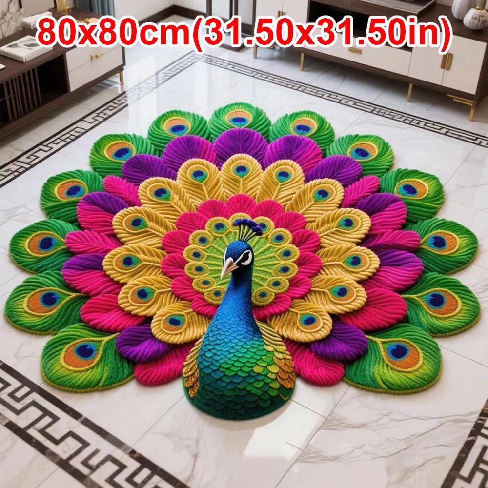 Special-shaped Peacock Carpet Soft Door Gasket Peacock Mat for Living Room Tea Table Bedside