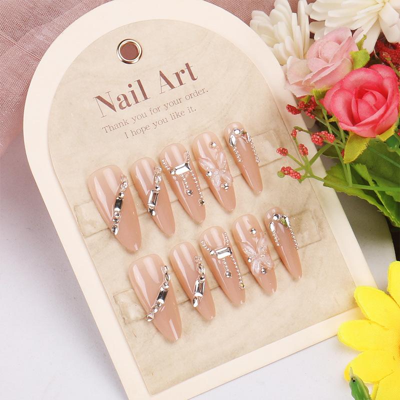 Wearing Nail Advanced Sense Spring and Summer Flash Diamond Butterfly Handmade Nail Piece Spice Girl Wearing Nail Piece