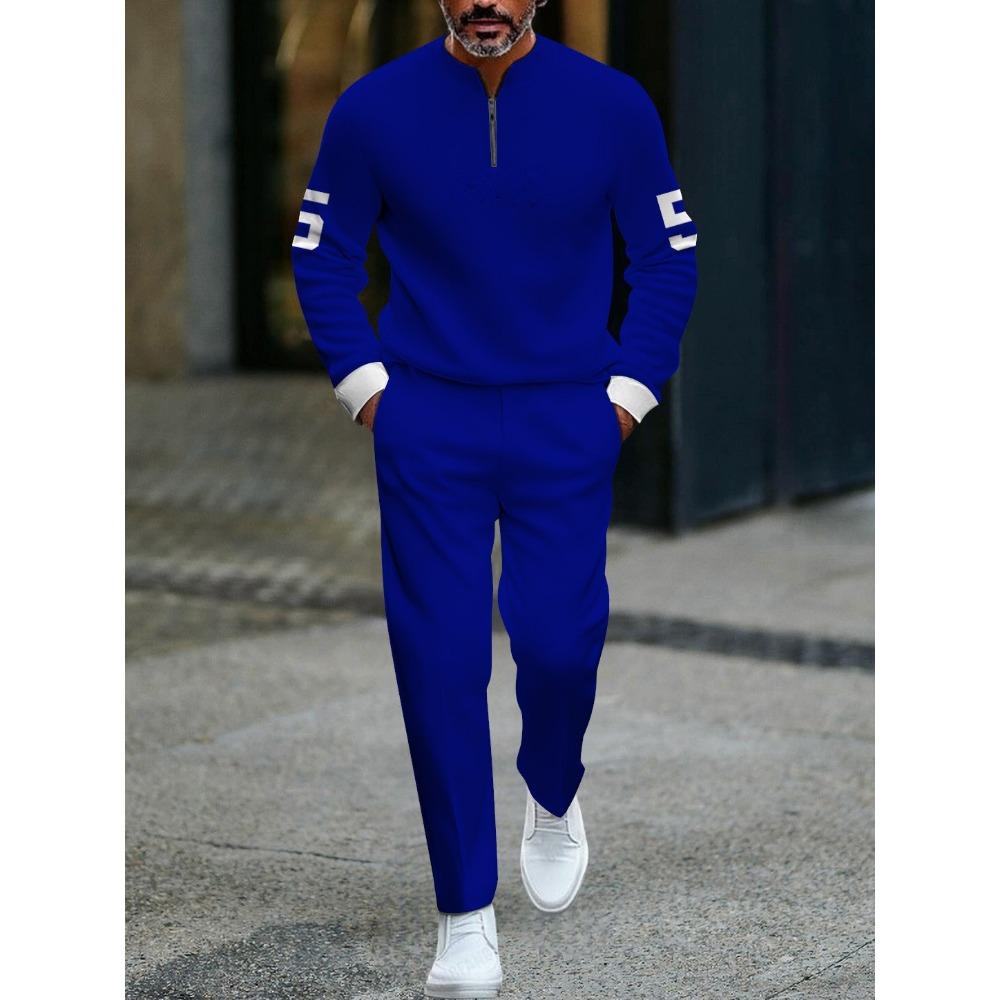 Spring Autumn 3D Printed Fashion Cool Men's Long-Sleeved Sets Half-Zipper Stand-Up Collar Men's Casual Sportswear Two-Piece set