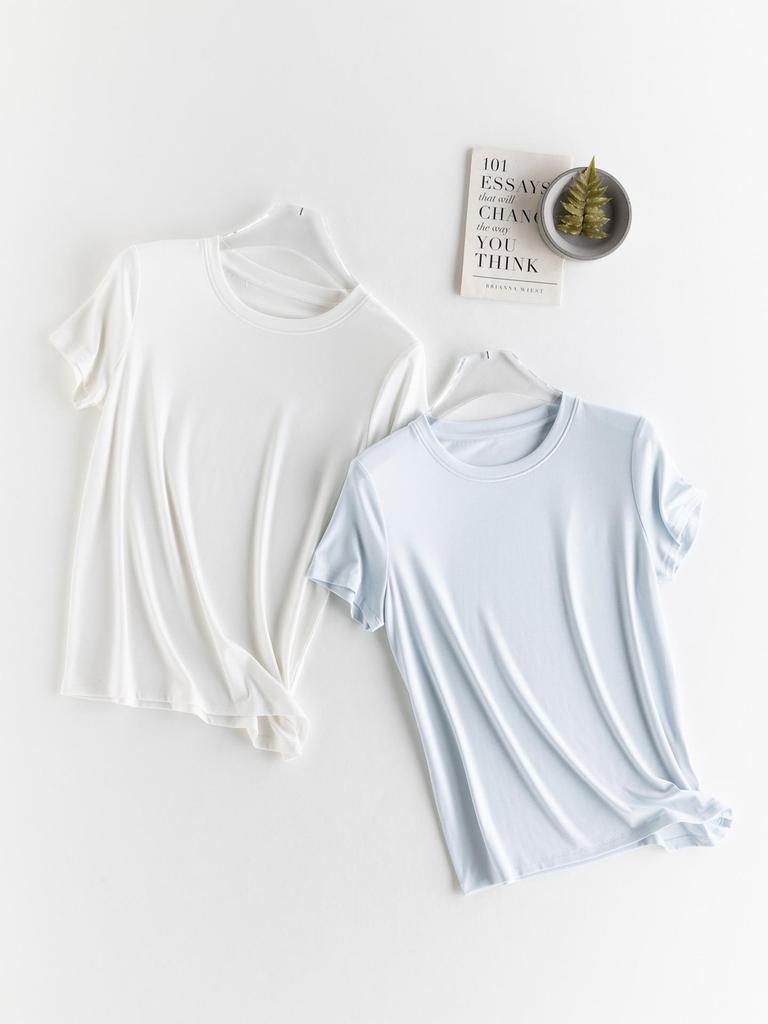 Women's 2026 Easy Care Mulberry Silk Round Neck T-shirt - Casual, Breathable, Short Sleeve, Skin-Friendly.