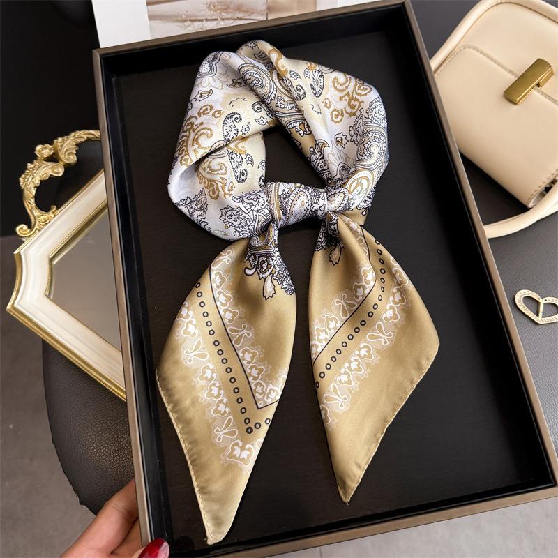 Silk Square Scarf Women Luxury Floral Print Soft Satin Kerchief Hairband Neckerchief Head Hijab Lady Headband Foulard Bag Ribbon