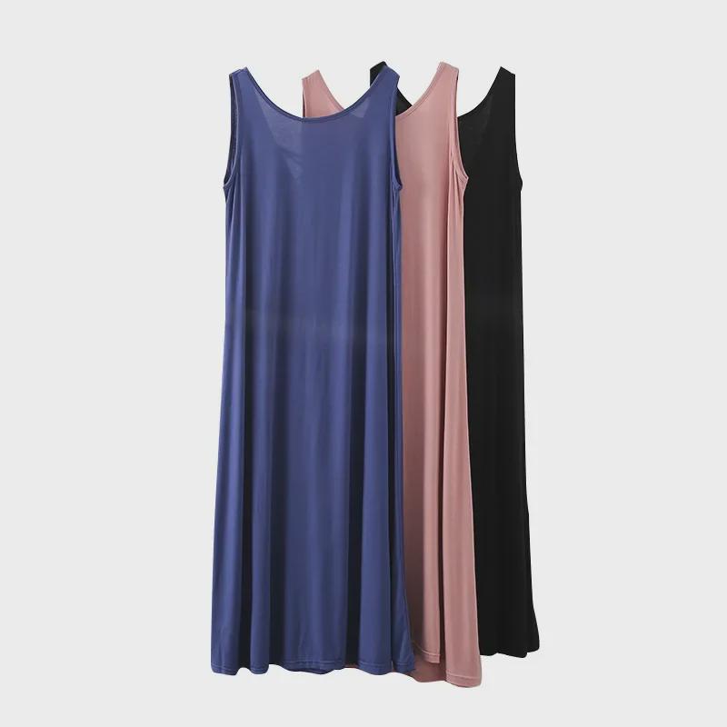 Dámské dlouhé modální šaty bez rukávů v korejském stylu - Slim střih, délka až na zem, ideální na jaro a léto