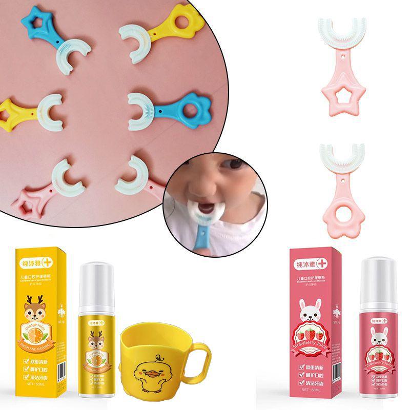 U-shaped Toothbrush For 2-12 Year Old Kids With Soft Silicone Bristles**