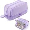 Cross-border  Fabric Pencil Case Stationery Bag Student Macaron Color Double Window Multi-function Learning Zipper