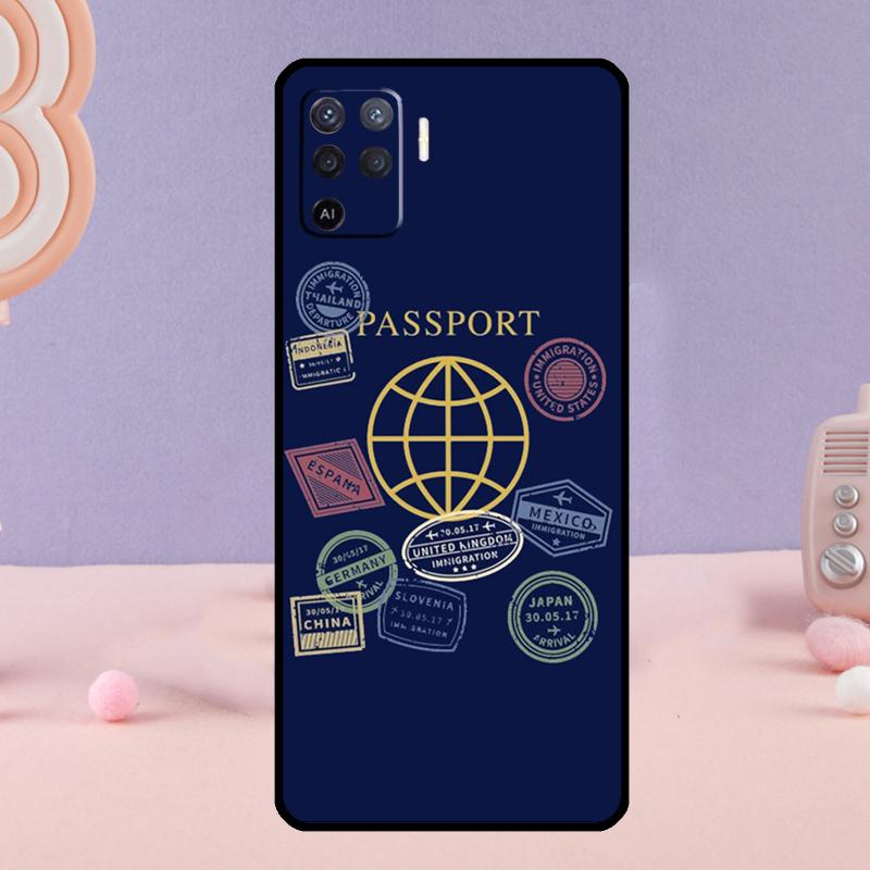 Passport Travel Stamps Phone Case For Oppo A38 A18 A58 A78 A98 A79 A40 A60 A80 A16 A76 A96 A15 A74 A94 A54 A77 A17