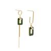 2026 New Asymmetric Green Square Tassel Long Earrings Korean Design Jewelry Girls Fashion Accessories Drop Earrings For Woman