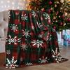1PC Throw Christmas Red Plaid Flannel Blanket Snowflakes Xmas Holiday Throw Soft Lightweight Decorative Blankets Throws Gifts