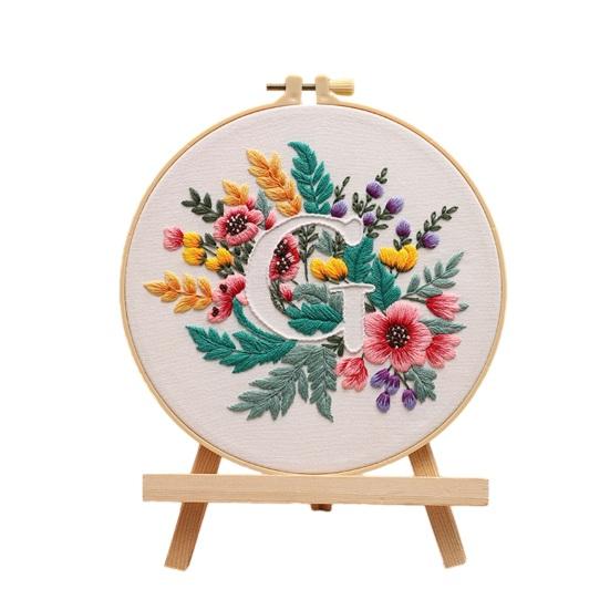 Floral Letter Embroidery Kit Embroidery Starter Kit A to Z with Hoop Fabric G