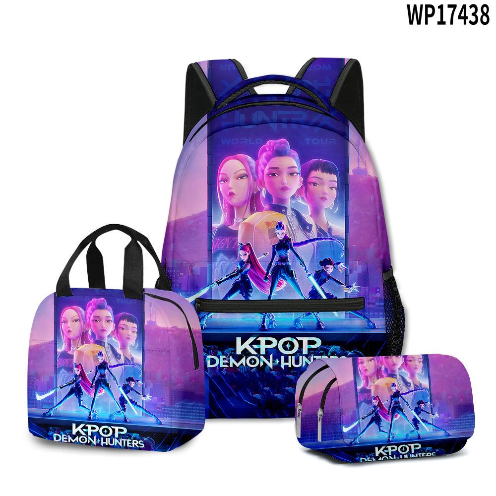 3D Movie K-Pop Demon Hunter Girl Group School Bag Backpack Lunch Bag Pencil Case Three-Piece Set