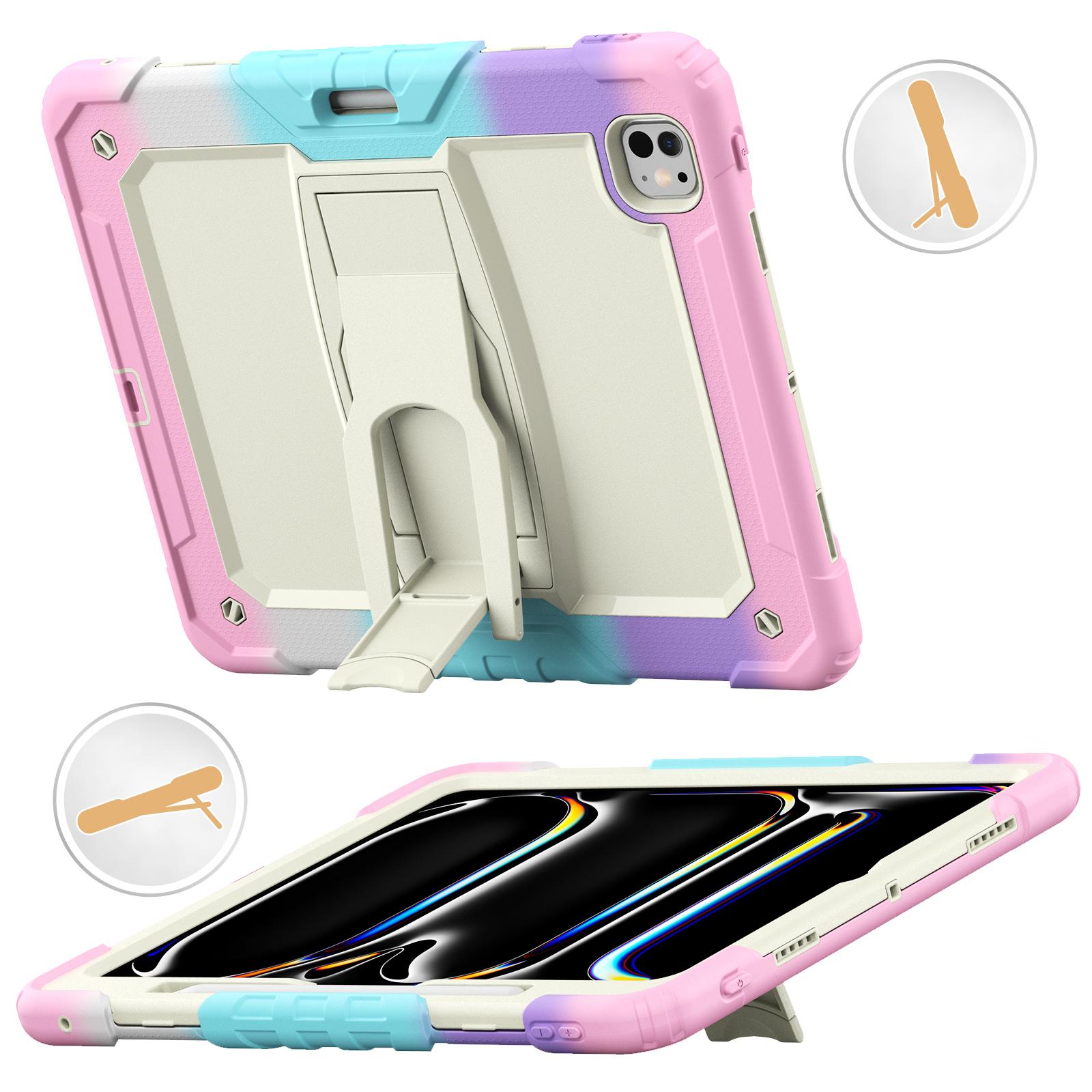 

For iPad Pro 13 (2024) Case PC+Silicone Tablet Cover with Pen Slot and Shoulder Strap Camo Baby Blue