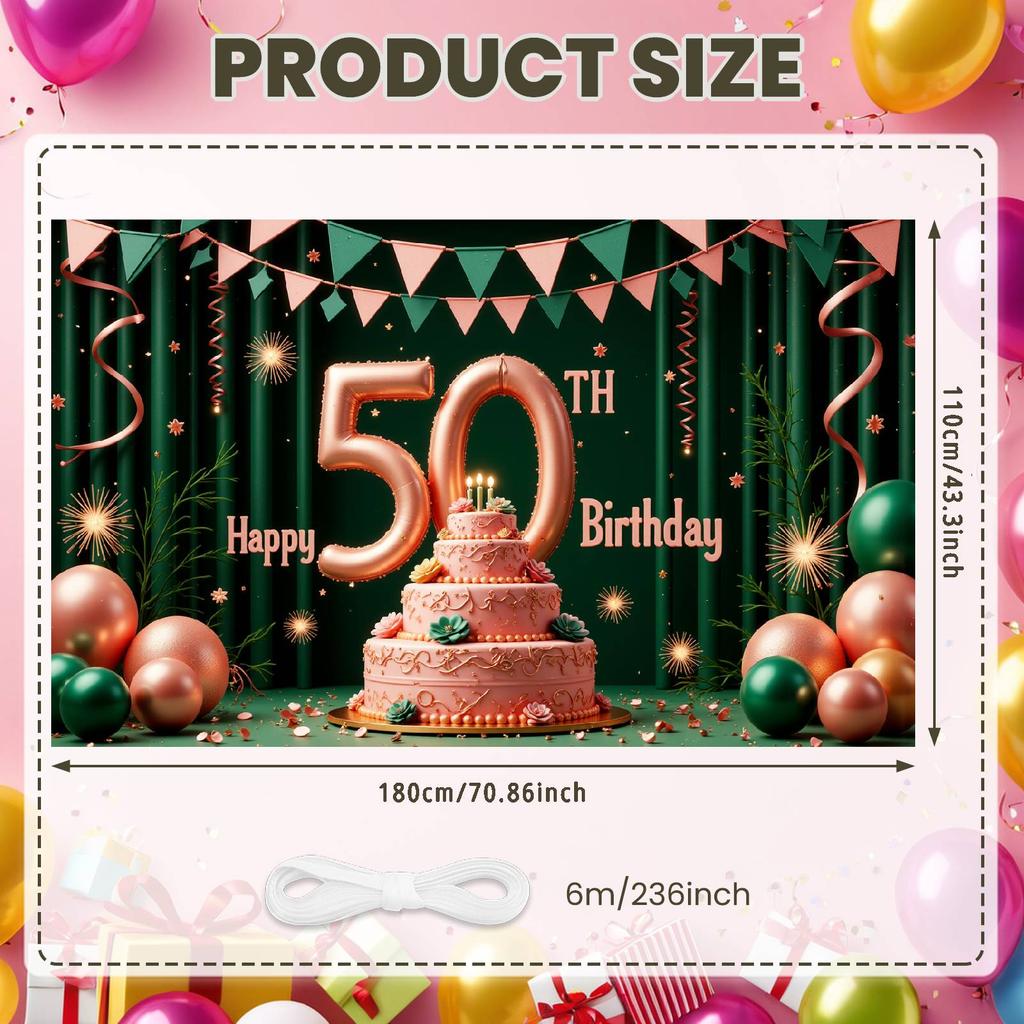 50th Celebration Display Triangular Bunting Golden Birthday Banner Birthday Celebration Banner Golden Glitter For Hotel