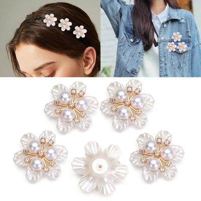 Craft Flower-shaped Hat Accessories Pearl Button Headwear Clip Pearl Hairpins Rhinestone Buttons