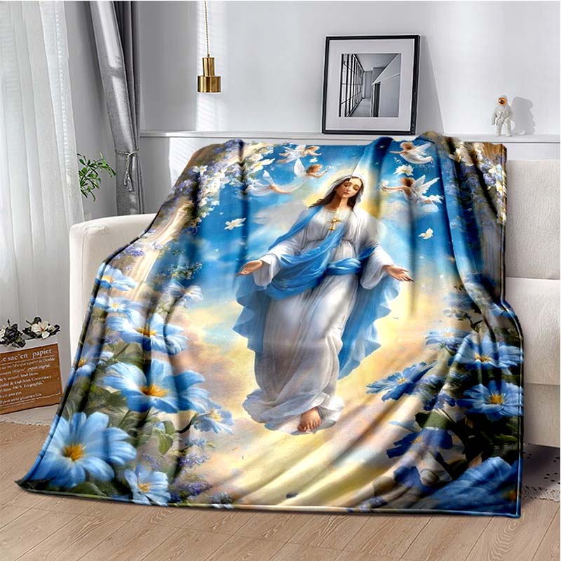 Retro Jesus Virgin Mary Art Flannel Blanket,Ultra Soft Warm Plush Throw for Home Bedroom Bed Sofa Cover Office Travel Gift Kid