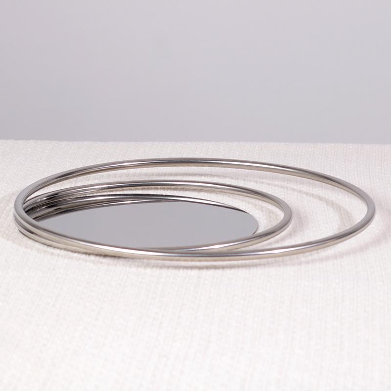 Minimalist Modern Silver Metal Mirror Geometric Tray Ornaments Model Room Interior Soft Decoration Living Room Cloud Ring Decorative Tray