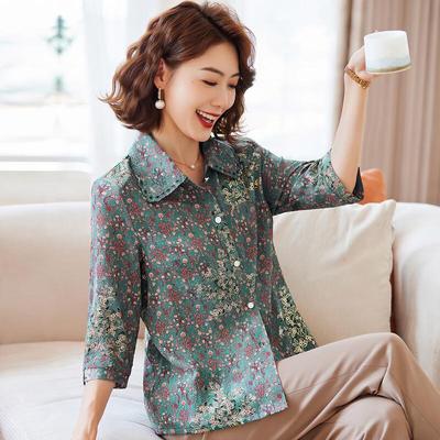 Pastel Women's Casual Printed 3/4 Sleeve Lapel Shirt