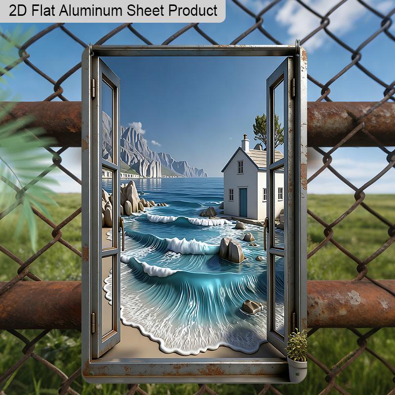 2D Flach 1 Stück Meeresblick Villa Aluminium Dekoration Plakette, Küsten Strandhaus Muster Schild, Heimdekoration, Wohnzimmer Dekoration, Schlafzimmer Dekoration, Veranda Dekoration und