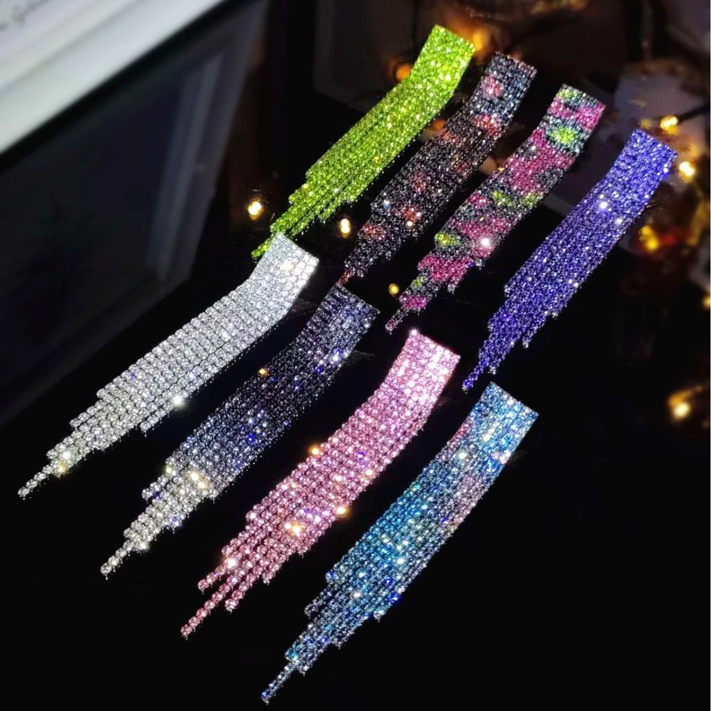 Explosive Super Flash Full Diamond Long Fringed Earrings