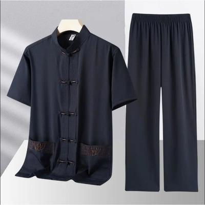 Middle-aged and Elderly Tang Suit Ice Silk Short-sleeved Chinese Style Two-piece Suit