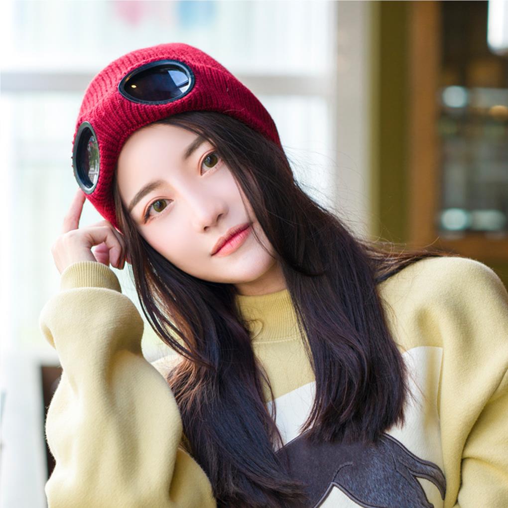 Winter Warm Hat Unisex Adult Windproof Knitted Hats Thicken Multi-function Caps with Glasses Travel Cycling Accessories