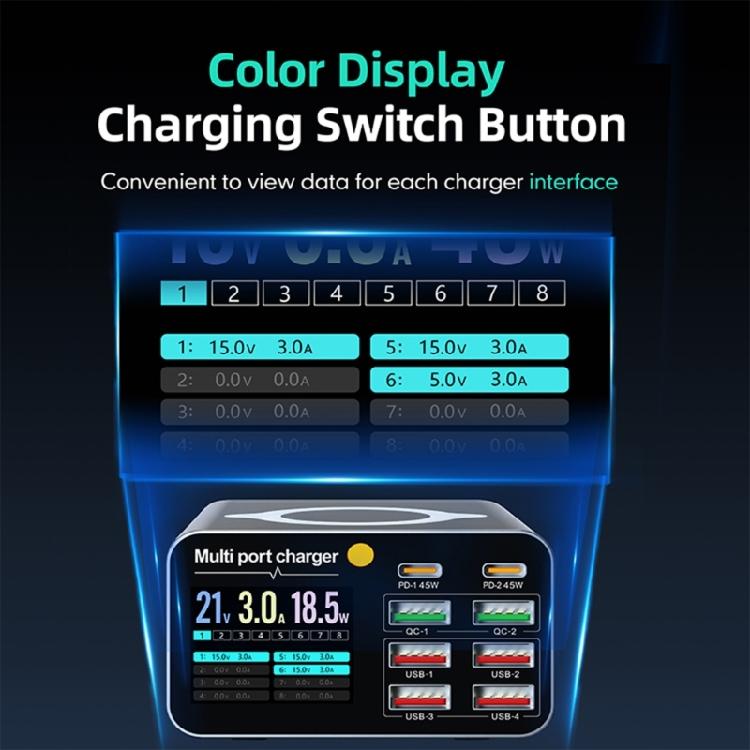 80W Multifunctional Fast Wireless Charger Station USB Type C LED Display Charging Adapter for Home Office Travel