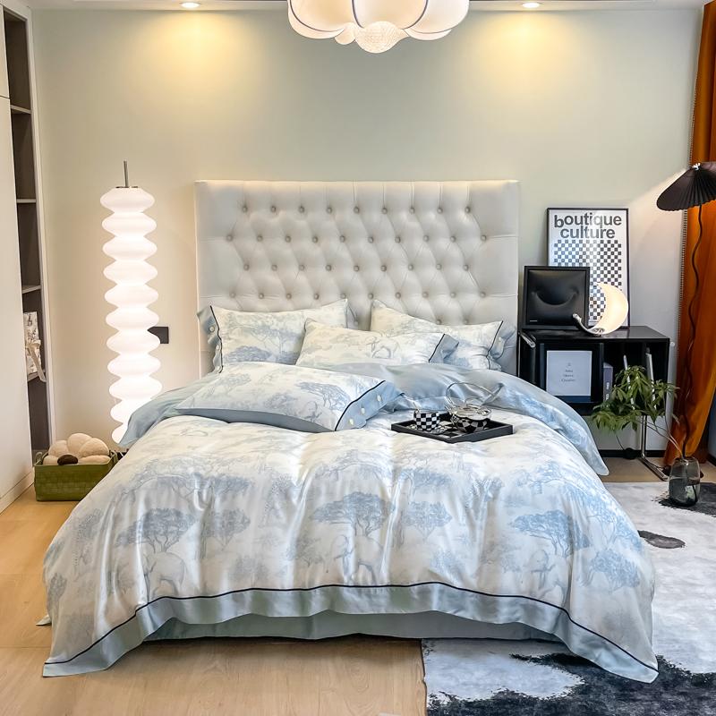 

Новый стиль, высококачественный шелковый стираный пододеяльник, комплект из 4 предметов, для двуспальной кровати, летний узор, универсальный для всех сезонов 200*230cm синий