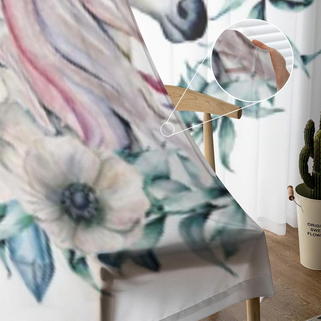 Eukalyptusblätter und Einhorn, Chiffon, durchsichtige Vorhänge für Wohnzimmer, Schlafzimmer, Dekoration, Fenster, Tüllvorhänge