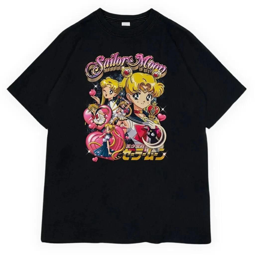 

2026 Fashion Cotton Sailor Moon Lost Americana Tsukino Usagi Y2K T-Shirt Men High Quality Casual Parent-child Cotton Soft Te... S разноцветный
